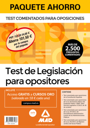 PAQUETE AHORRO TEST DE LEGISLACIÓN PARA OPOSITORES. AHORRA 69,10  (INCLUYE TEST